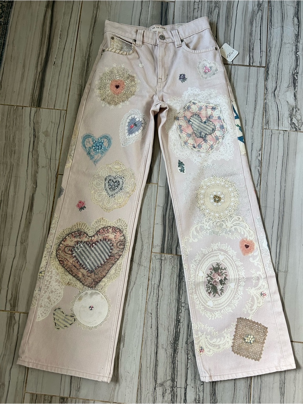 NWT We The Free Tinsley Printed Jeans in Illusions Heirloom Ivory - Picture 2 of 16
